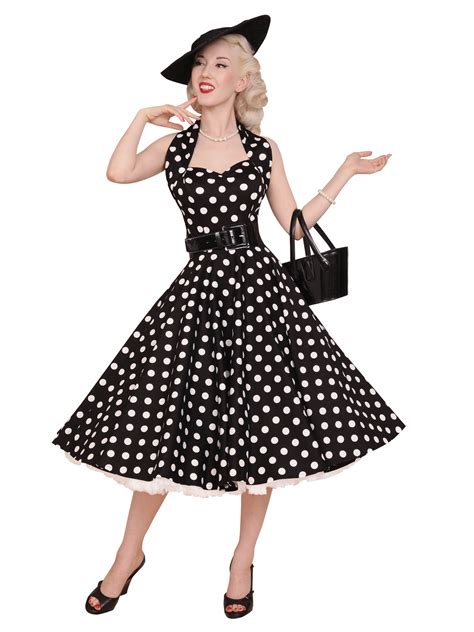 1950s Halterneck Black White Polkadot Dress From Vivien Of Holloway