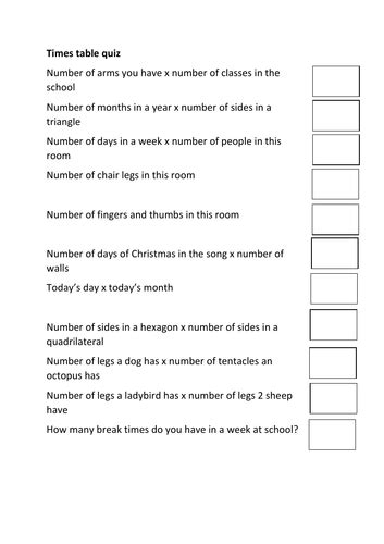 Quick Quiz - Times Tables | Teaching Resources