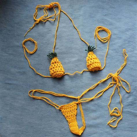 Extreme Micro Bikini Crochet Set Swimsuit Yellow Pineapple Etsy