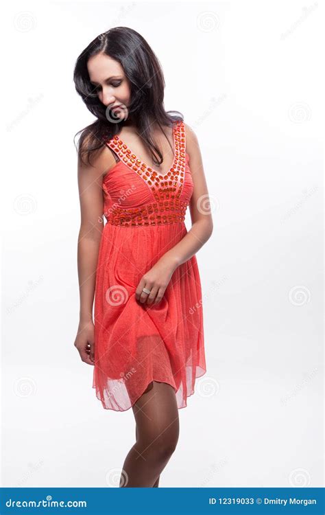 Sexual Dark Haired Girl In Peachy Dress Stock Image Image Of Patience