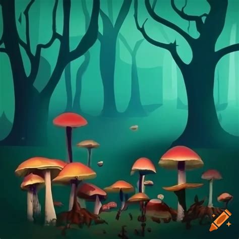 Mystical Forest With Twisted Trees And Magical Mushrooms On Craiyon