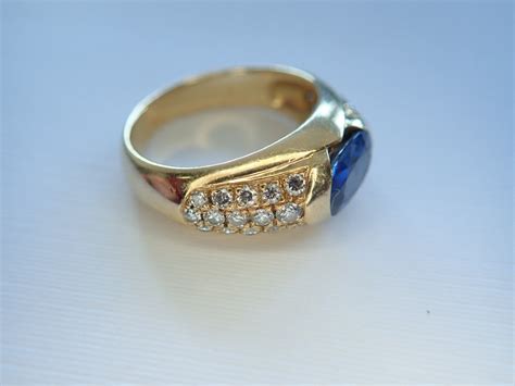 Proantic Bague Saphir Et Diamants Or Carats Vintage