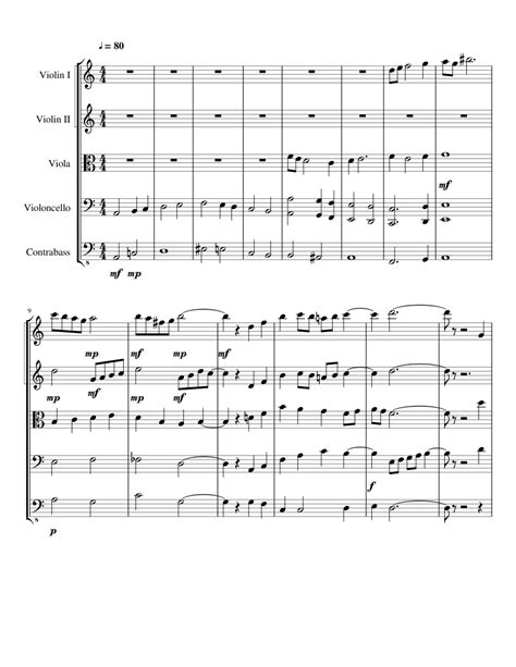 Sad Sheet Music For Violin Cello Viola Contrabass String Quintet