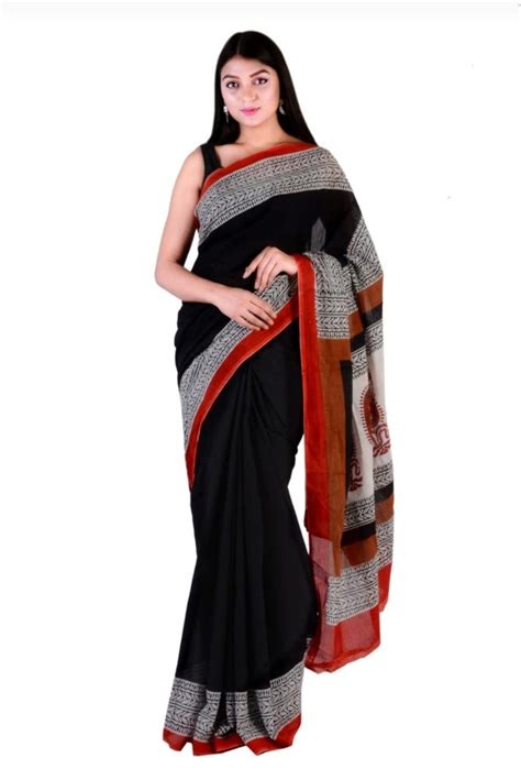 Block Prints Casual Wear Cotton Saree With Blouse M At Rs In