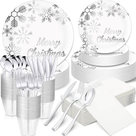 Amazon Sliner 350 Pcs Christmas Dinnerware Set Snowflake