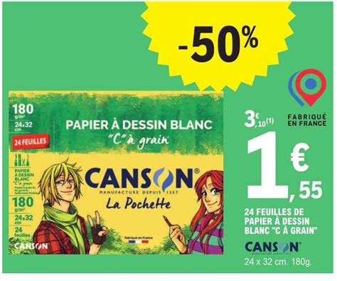 Promo Feuilles De Papier Dessin Blanc C Grain Canson Chez E