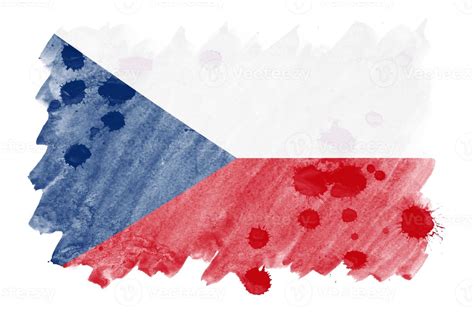 Czech Flag Is Depicted In Liquid Watercolor Style Isolated On White