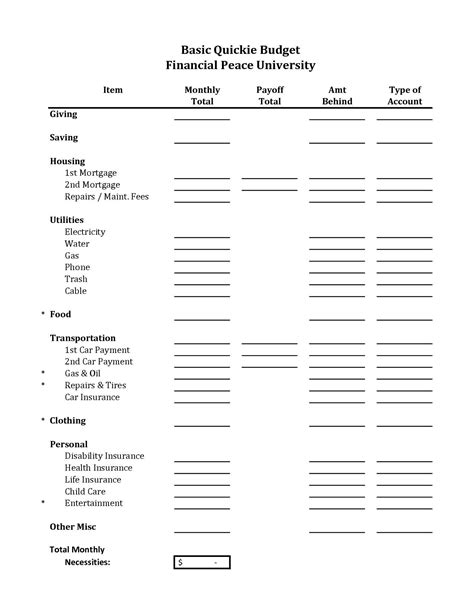 Dave Ramsey Printable Budget Forms