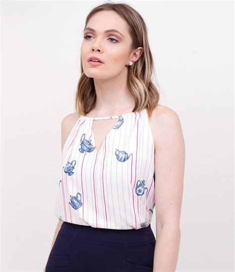 Blusa Feminina Sem Manga Estampada Marca A Collection Tecido Crepe Modelo Veste Tamanho 36