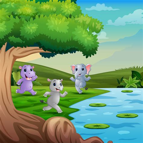 Animals cartoon running in the green field illustration 6951686 Vector ...