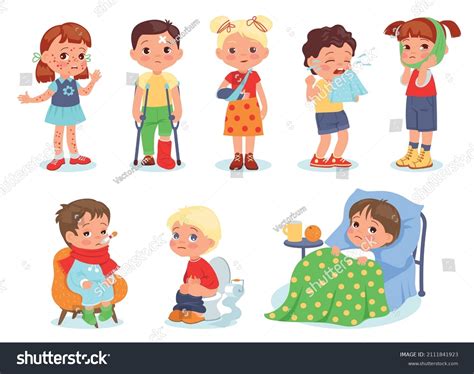 Ill Children Kids Illnesses Injuries Ailments Stock Vector (Royalty ...