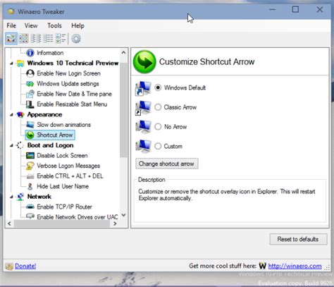 Remove shortcut arrow overlay in Windows 10