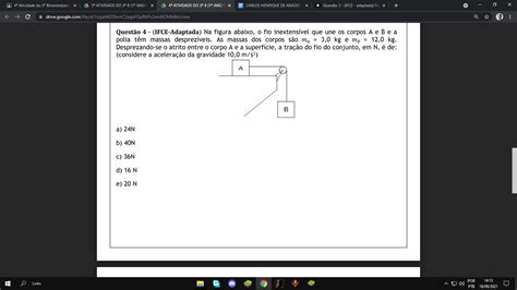 Quest O Ifce Adaptada Na Figura Abaixo O Fio Inextens Vel Que