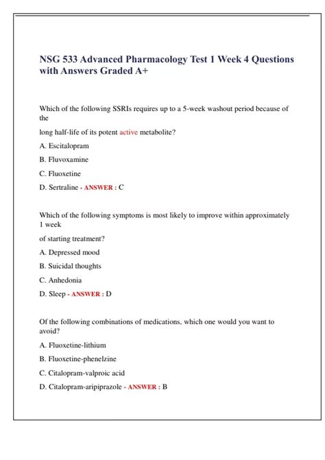 Nsg Advanced Pharmacology Test Week Questions With Answers