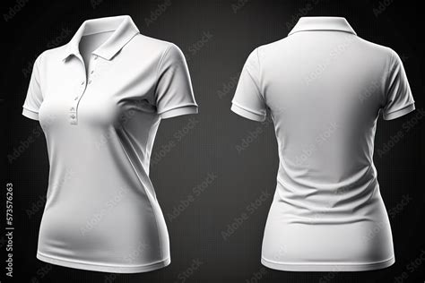 Blank polo T shirt for women template, white color with dark background ...