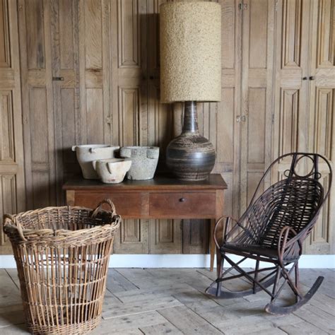 Large Late 19th Century French Round Log Laundry Basket In Wicker