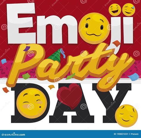 Feliz Emoticonos Y Confetti Listos Para La Fiesta Emoji Que Celebra Su