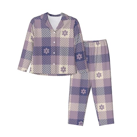 Ocsxa Women 2 Piece Floral Pajamas Lounge Set Purple Floral Gingham