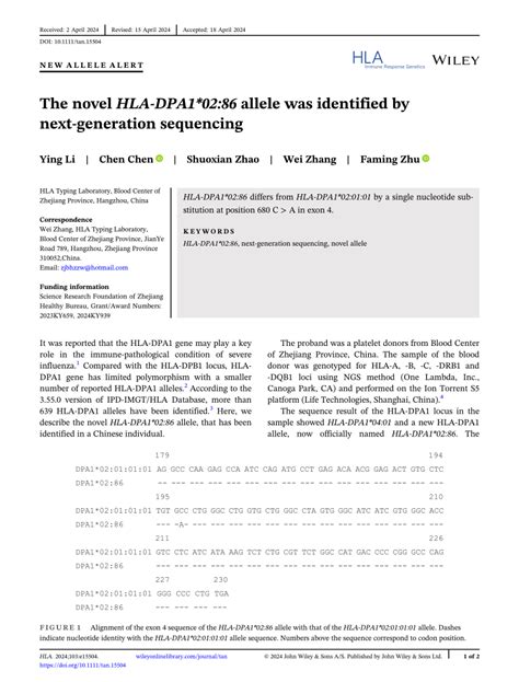 The Novel HLADPA1 02 86 Allele Was Identified By Nextgeneration