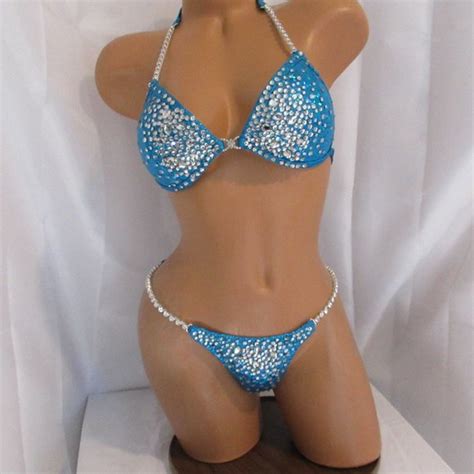 Swim Competition Npc Bikini Posing Suit Turquoise Hologram Brand New