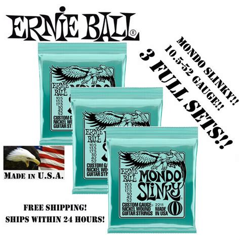 3 SETS ERNIE BALL 2211 MONDO SLINKY ELECTRIC GUITAR STRINGS 10 5 52