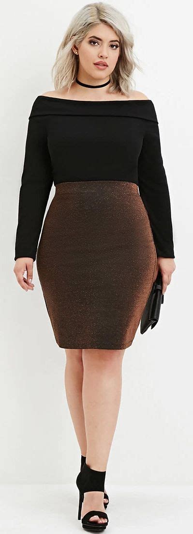 Forever 21 Plus Size Metallic Knit Pencil Skirt Curvy Girl Fashion