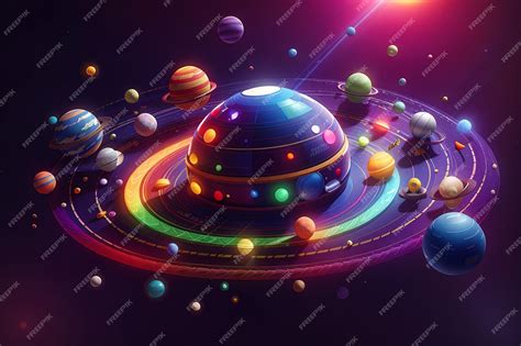 Premium Photo Colorful Bright 3d Planet With Glowing Neon Rings