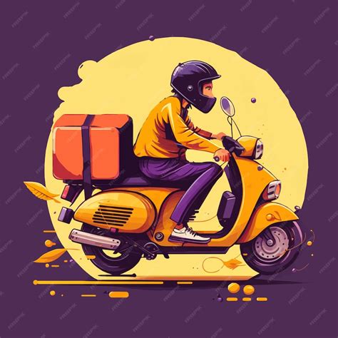 Premium Vector Food Delivery Man Riding Scooter Motorcycle