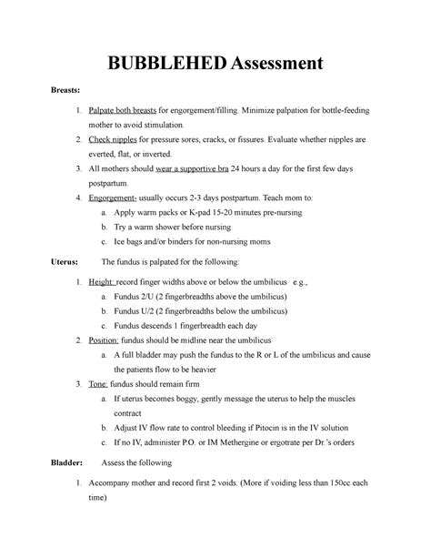 Nsg Bubblehed Assessment Bubblehed Assessment Breasts Palpate