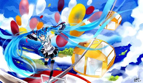 Hatsune Miku Pretty Colorful Tie Bonito Clouds Thighhighs Nice