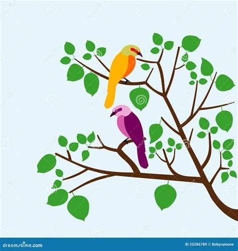 Birds On Tree Stock Vector Illustration Of Green Tree 25286789