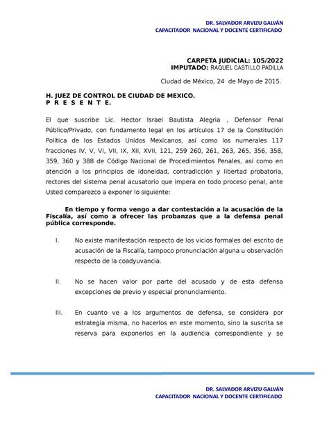 Formato De Contestación De Acusacion Capacitador Nacional Y Docente