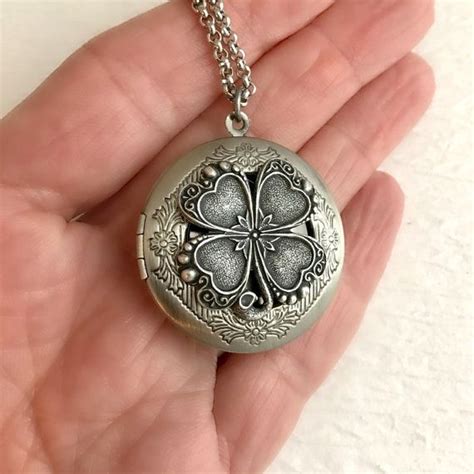 Four Leaf Clover Locket Necklace With Photos Silver Or Gold Custom