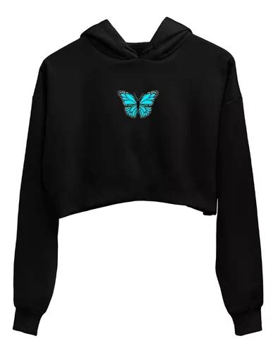 Moletom Cropped Borboleta Tumblr Butterfly Azul Lan Amento