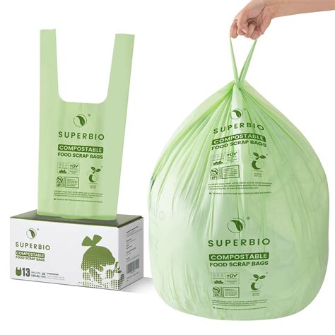 SUPERBIO 13 Gallon Compostable Kitchen Waste Bags with Handles, Food