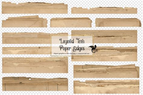 Layered Torn Paper Edges Clip Art Digital Vintage Ripped Png Borders ...