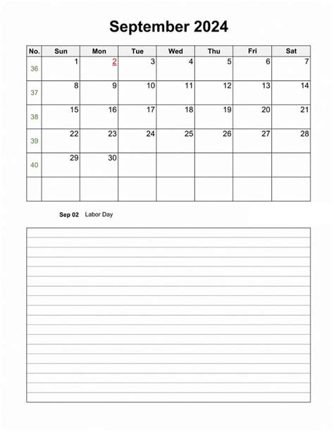 Printable September 2024 Calendar Notes Blank Free Download And Print