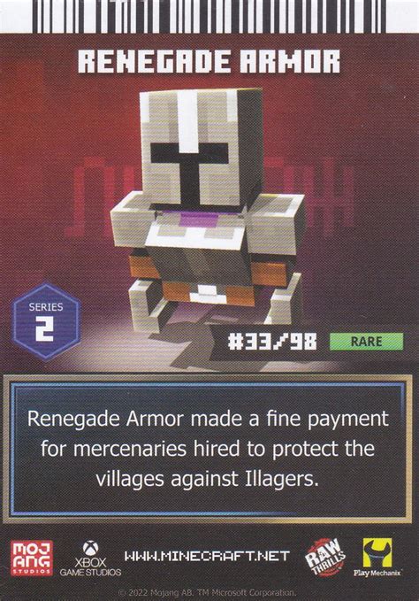 Minecraft Dungeons Arcade Series 2 Card 33 Armor Renegade Armor