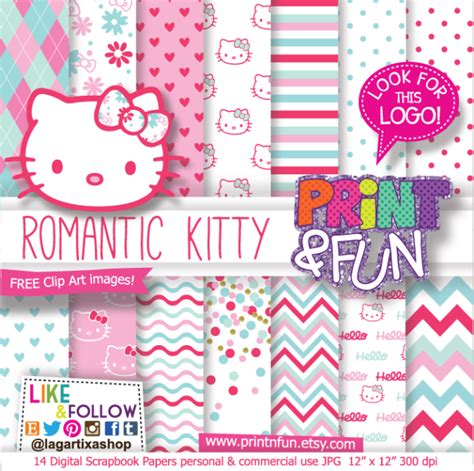 Hello Kitty Pink Mint Patterns Kitty Face Digital Paper Patterns And