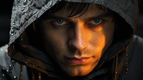 Premium Ai Image A Person With A Hood And Orange Eyes