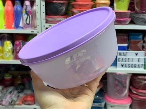 Tupperware Tigela Visual Litro Transparente Tampa Roxa M E