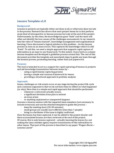 Lessons Template v1 | PDF | Knowledge | Risk