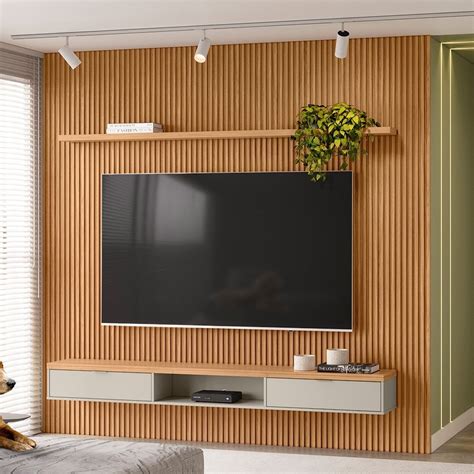 Painel Ripado Para TV 75 Pol Bancada 258cm Prime Plus L06 Nature