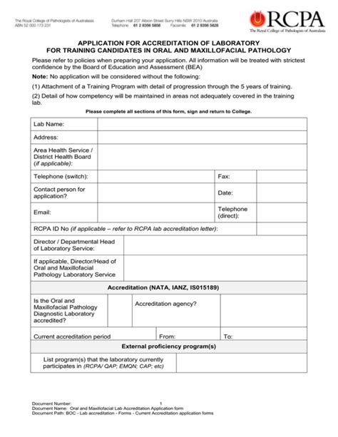 Application For Accreditation Of Laboratory