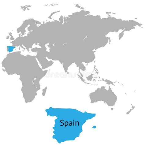 Espanha Marcada Pelo Azul No Mapa Político Mundial Cinza Ilustração do