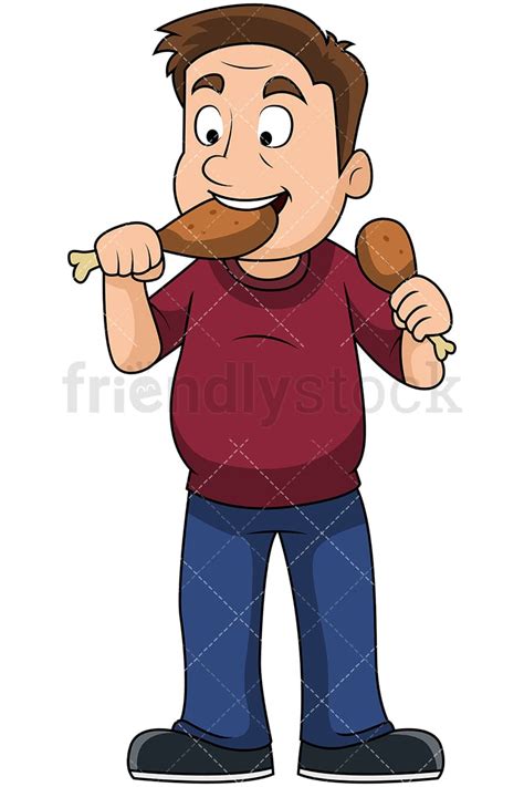 Man Eating Chicken Drumsticks Vector Cartoon Clipart - FriendlyStock