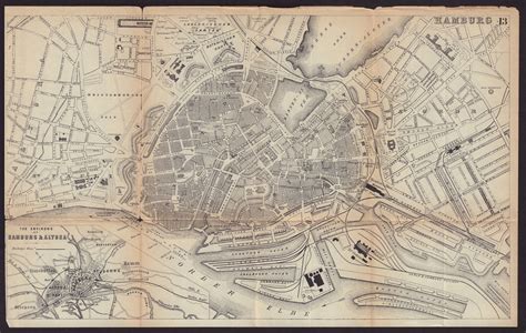 HAMBURG Antique Town Plan City Map Germany BRADSHAW C1898 Old