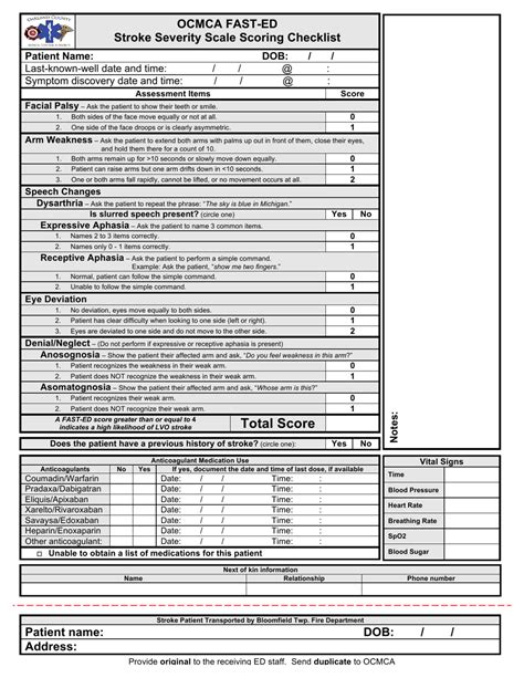 Oakland County Michigan Ocmca Fast Ed Stroke Severity Scale Scoring