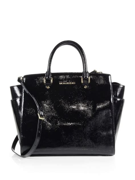 Lyst Michael Michael Kors Selma Patent Saffiano Leather Satchel In Black