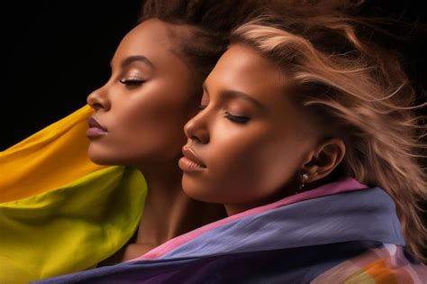 Premium Ai Image Expressive Pride Photo Of A Gay Lesbian Couple With Rainbow Flag Pride Month